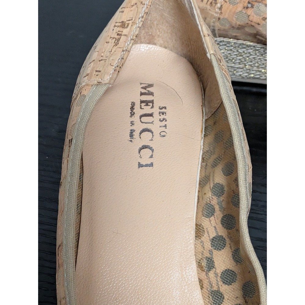 Sesto Meucci Womens Cork Perforated Wedge Pumps Tan Gold Made in Italy Size 10 W - Picture 8 of 14